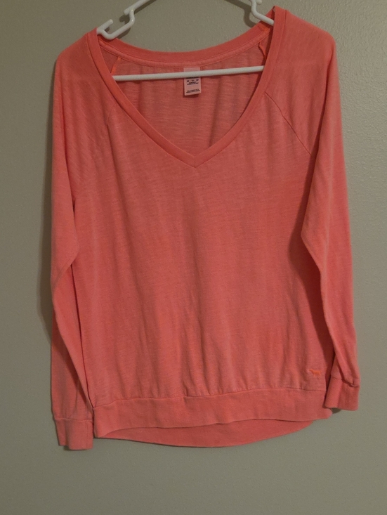PINK Victoria's Secret Tops - PINK Victoria's Secret Hot Pink V-Neck Lightweight Long Sleeve Shirt